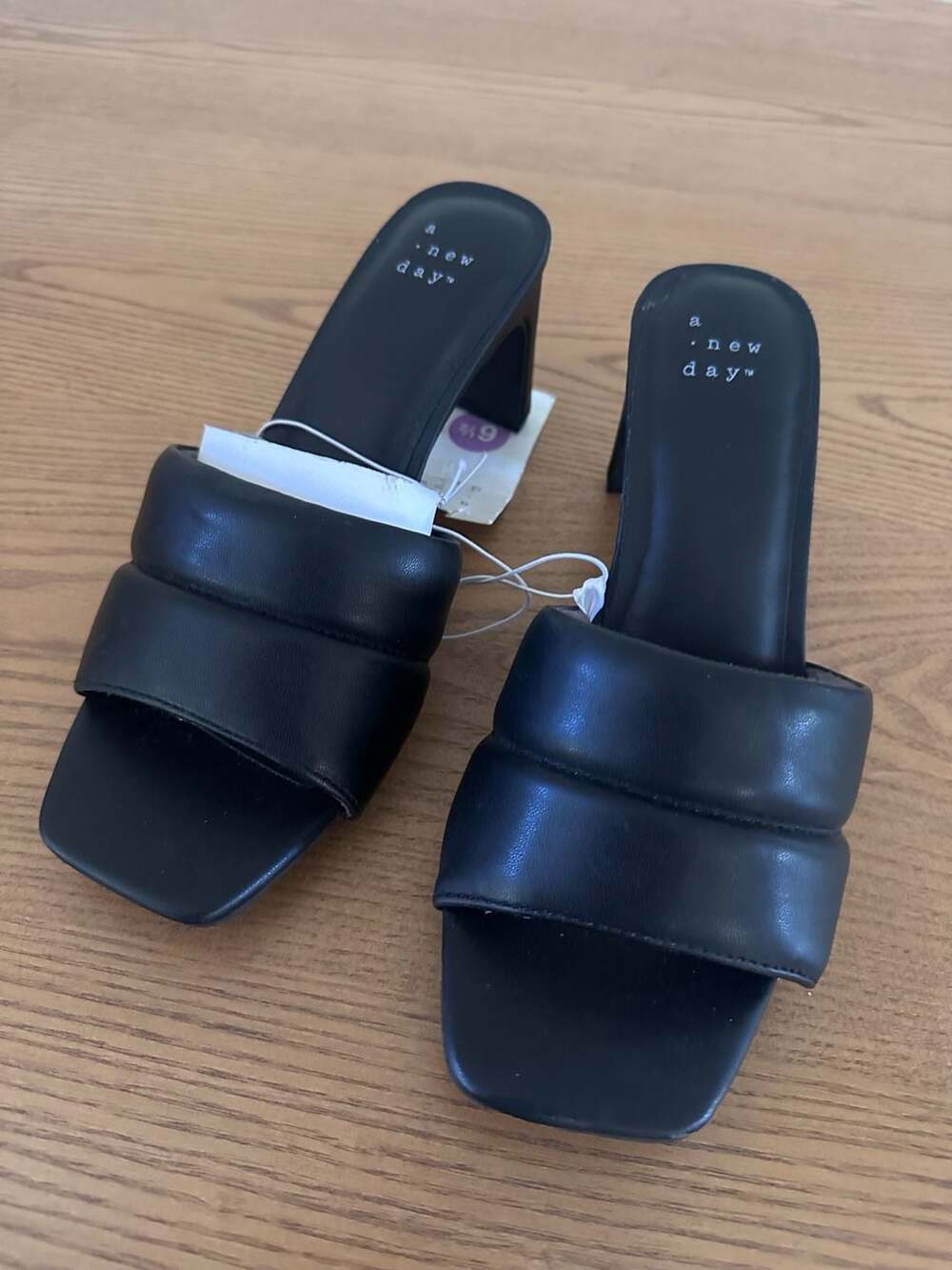 A New Day Lilah Padded Slide Sandals Heels Size 6.5 Black